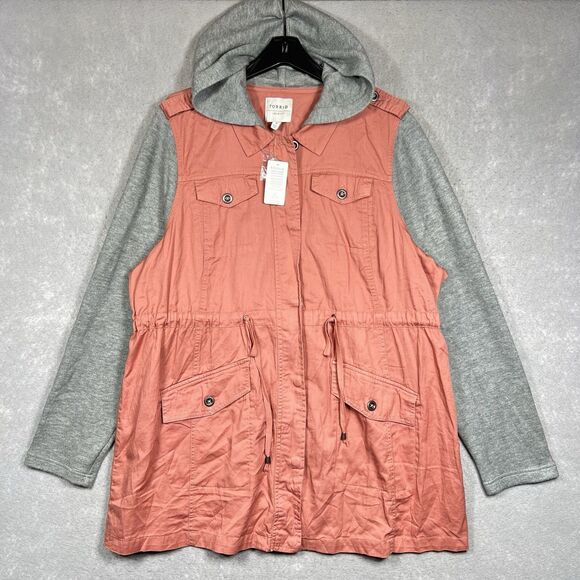 Torrid Twill Hacci Jacket Anorak Lightweight Pink/ Gray Women’s Size 3X NWT - Picture 1 of 13